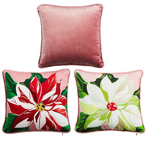 Raz Imports 2023 Charming Holiday 12" Poinsettia Pillow, Asst of 2