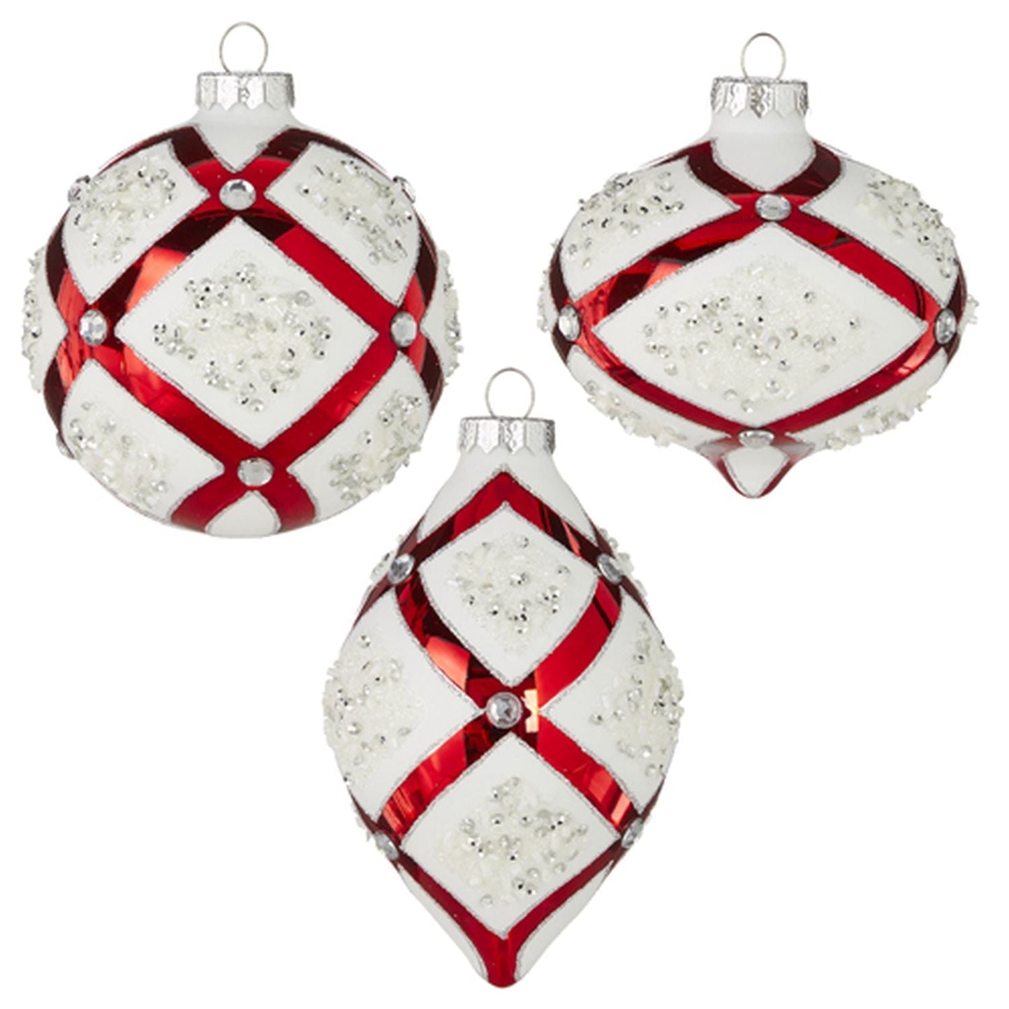 Raz Imports Snowed In 4" Jeweled Ornament, Asst of 3