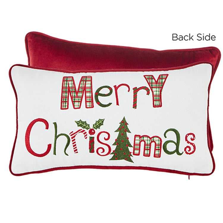 Raz Imports 2022 North Pole Friends 18" Merry Christmas Word Art Lumbar Pillow