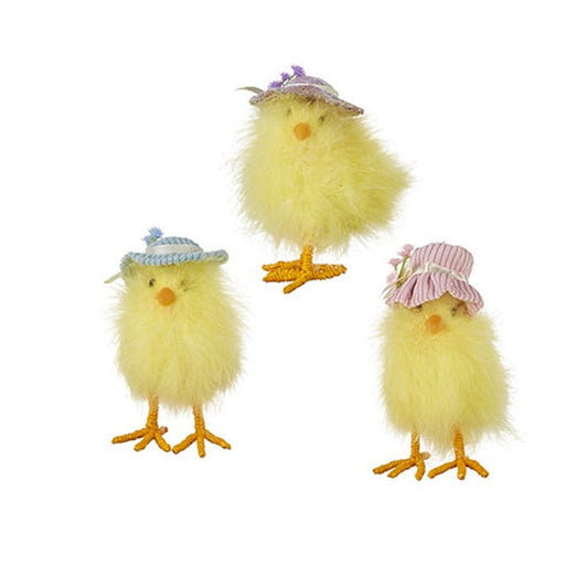 Raz Imports Storybook Spring 5" Fluffy Chick With Bonnet, Asst of 3