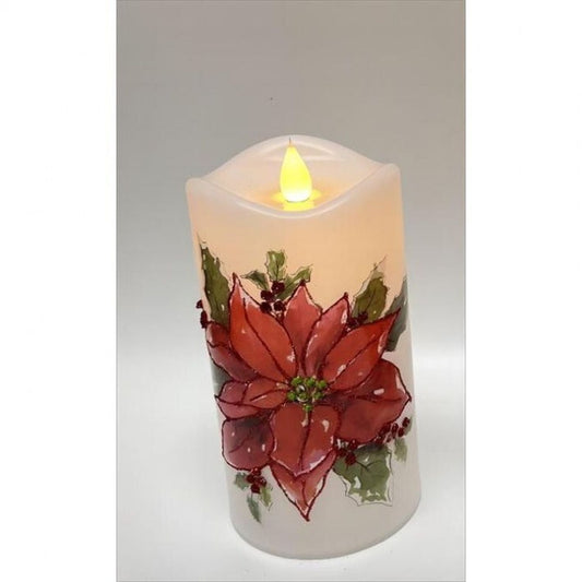 Regency International LED/Battery/Timer Poinsettia/Berry Faux Candle