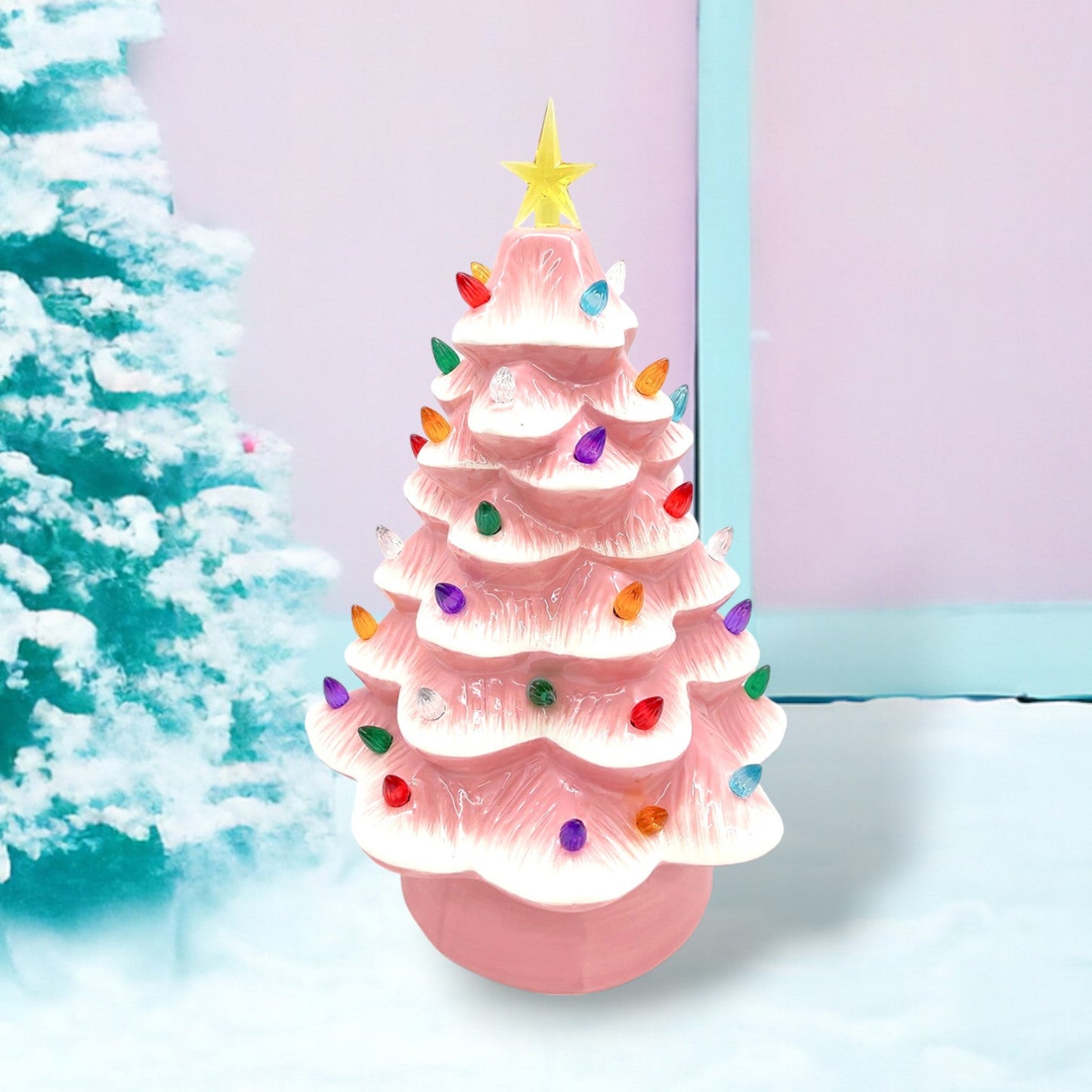 December Diamonds Fun At The North Pole 14-Inch Pink Retro Lighted Tree