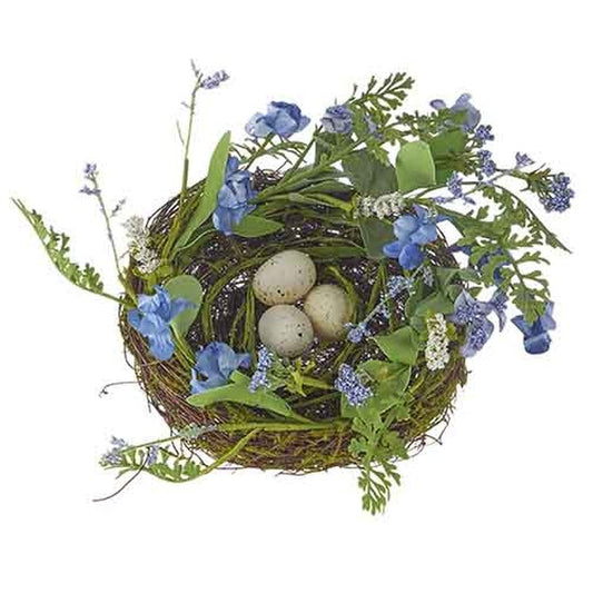 Raz Imports Boxwood 8" Floral And Fern Nest With Eggs