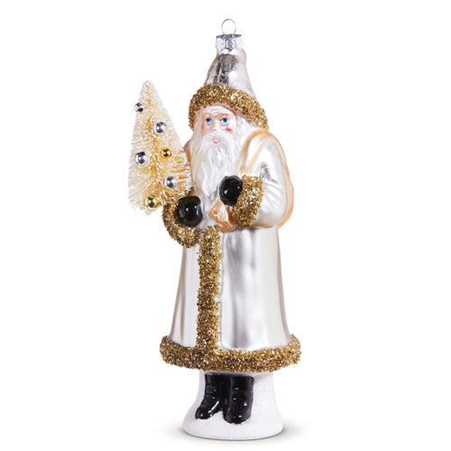 Raz Imports 2023 Bon Noel 9" Pearl Santa With Tree Ornament