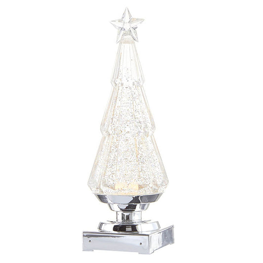 Raz Imports All That Glistens 11.75" Lighted Tree with Silver Swirling Glitter.