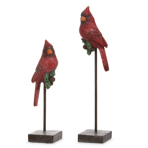 Raz Imports 2023 O Tannenbaum 10.5" Cardinal On Pedestals With Holly, Set of 2