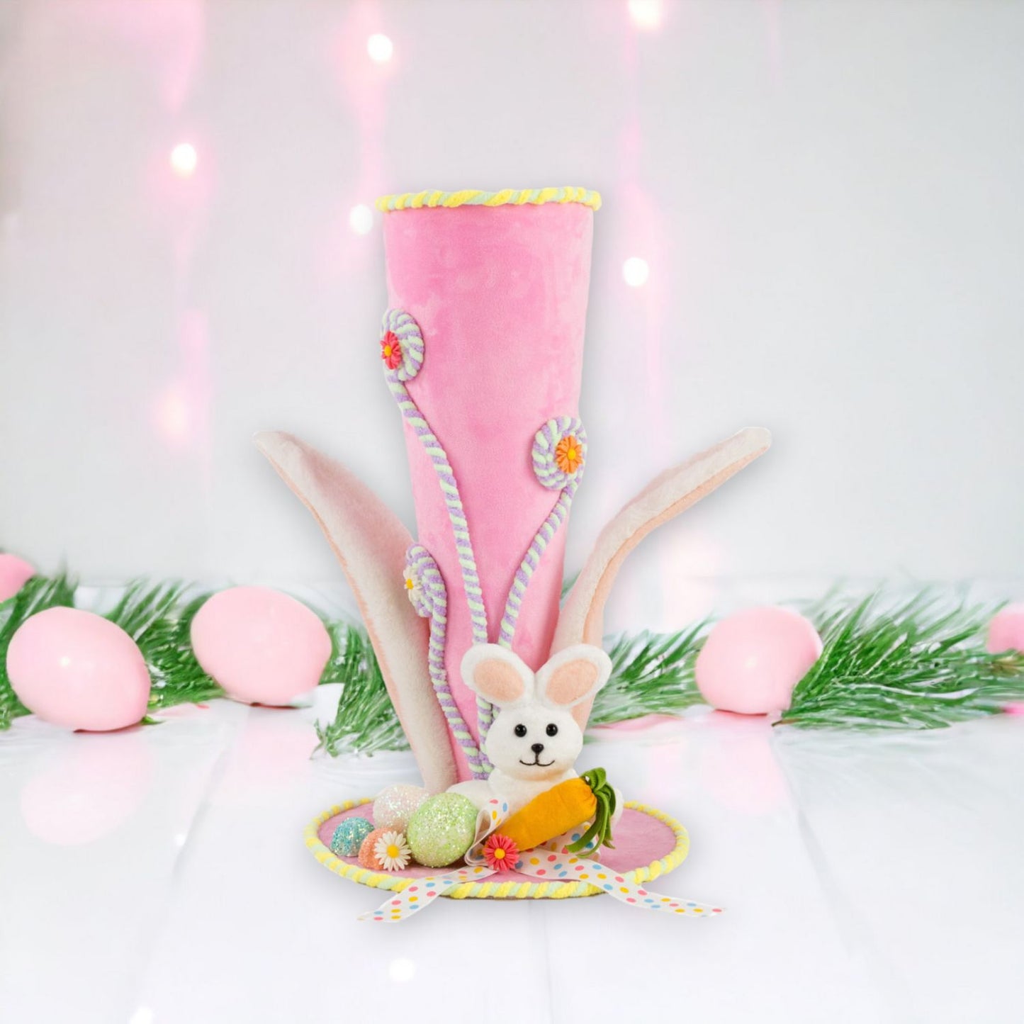 December Diamonds Eggstra Sweet Pink Bunny Hat With Ears Figurine