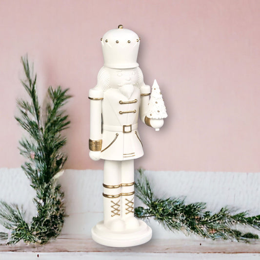 December Diamonds Gingerbread Village White & Gold Nutcracker With Tree