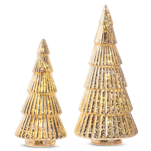 Raz Imports 2023 Bon Noel 11.5" Gold Ribbed Trees, Set of 2