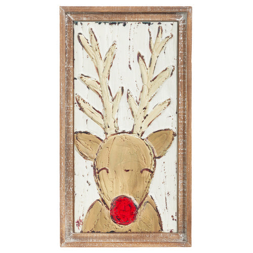 Raz Imports 2023 Heartfelt Holiday 18" Reindeer Embossed Metal Framed Wall Art