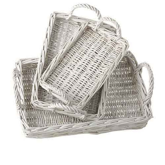 Raz Imports Al Fresco 15" White Wicker Tray, Set of 3