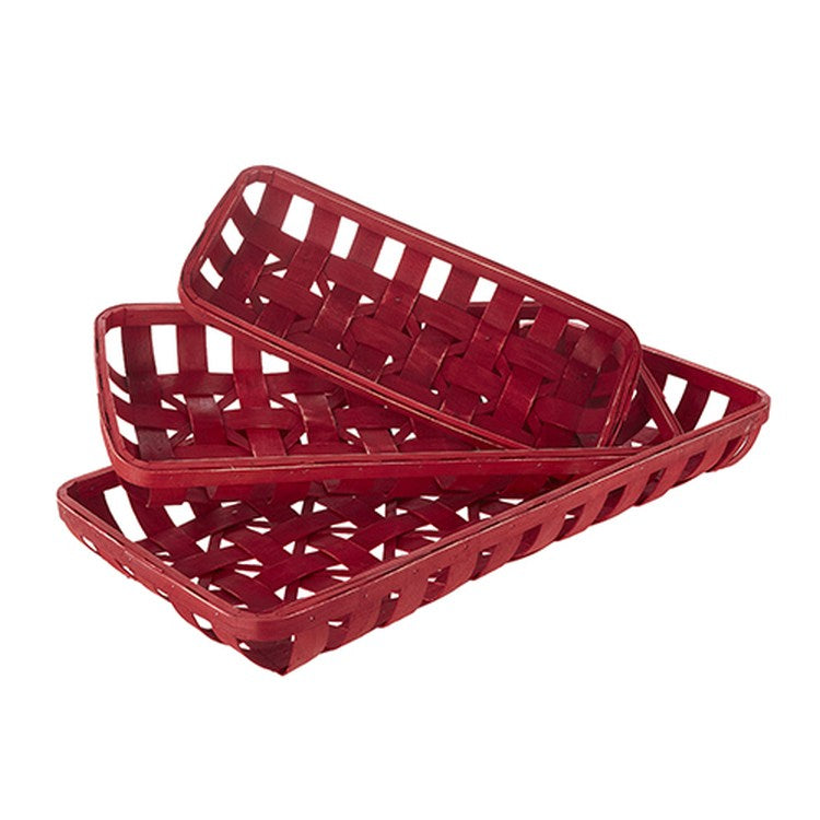 Raz 2022 Countryside Christmas 31.5" Red Distressed Oblong Tobacco Basket, 3 Set