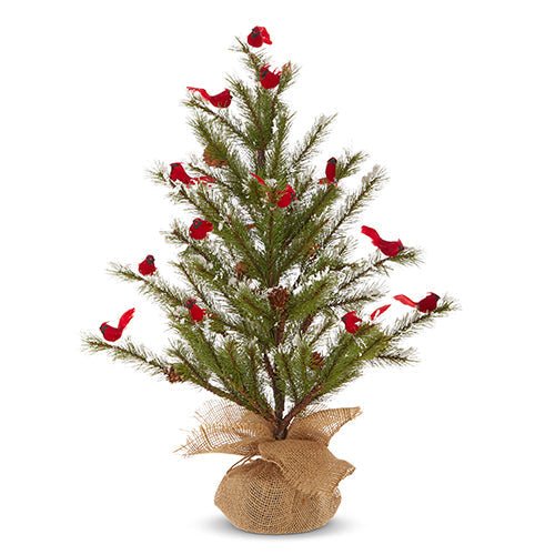 Raz Imports Heartfelt Holiday 24.5" Tree With Cardinals In Burlap Bag