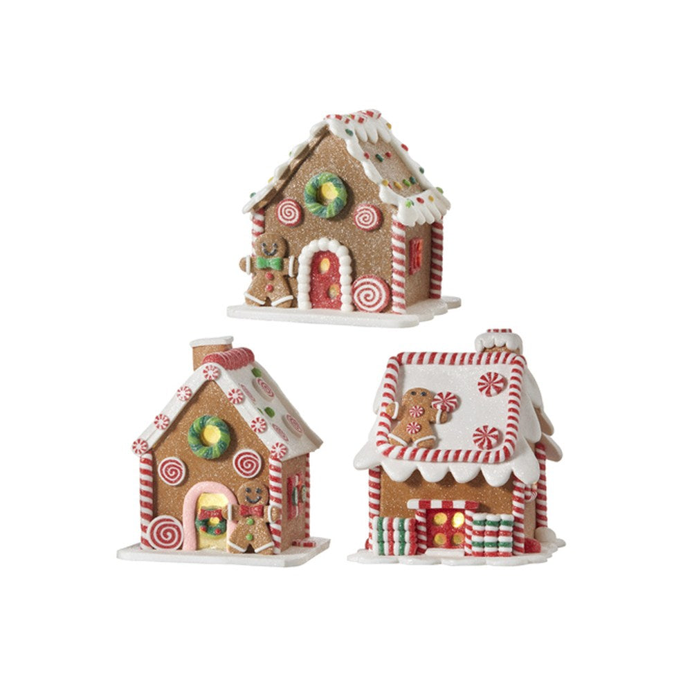 Raz Imports 2021 5.5-inch Gingerbread Lighted House, Assortment of 3