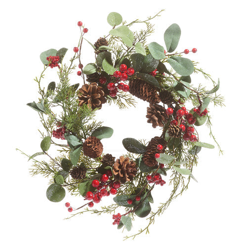 Raz 2023 Heartfelt Holiday 14" Mixed Eucalyptus And Pine Mini Wreath-Candle Ring