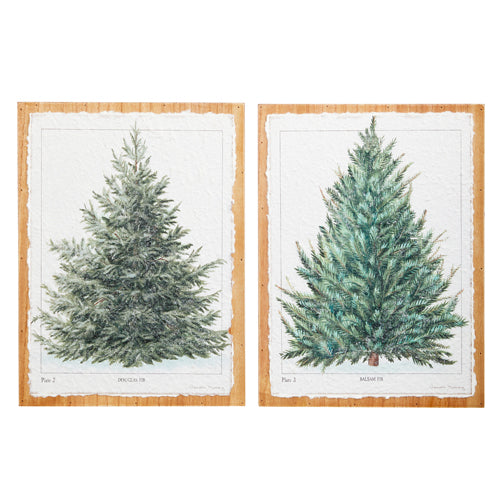 Raz 2023 All Is Calm 16" Fir Tree Textured Paper On Wood Wall Art, Asst of 2