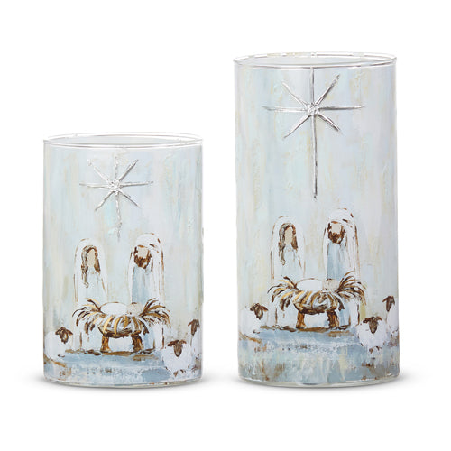 Raz Imports 2023 Winter Frost 8" Holy Family Containers, Set of 2