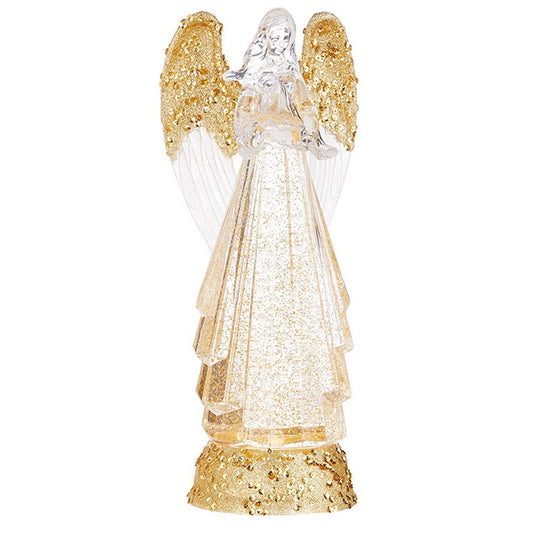 Raz Imports Star Of Wonder 13" Lighted Angel with Gold Swirling Glitter