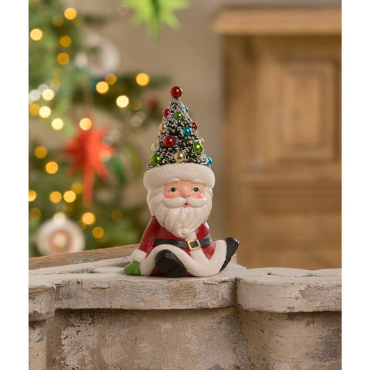 Bethany Lowe Retro Santa Seated With Tree Hat Figurine