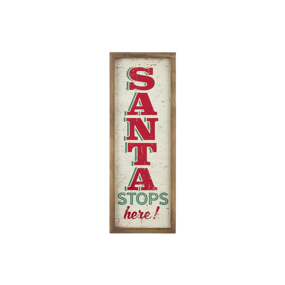 Raz Imports 2021 Country Kitchmas 24.75" Santa Stops Here Wood Framed Wall Art