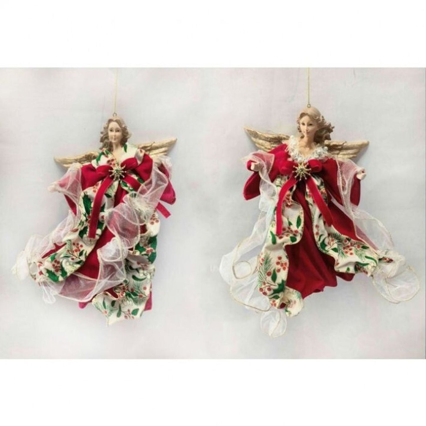 Regency International 10" Flying Fabric Holly Days Angel, Set Of 2, Assortment