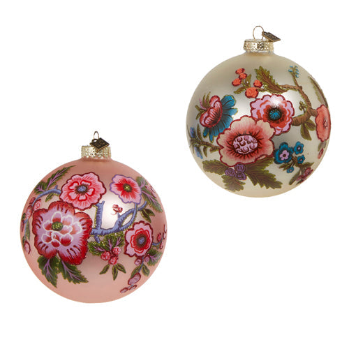 Raz Imports Eric Cortina 2023 4.75" Vintage Floral Ball Ornament, Asst of 2