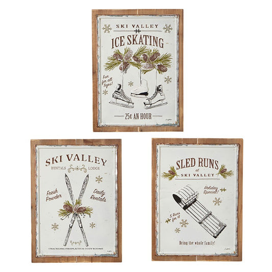 Raz Imports Pinecone Lodge 20.25-inch Ski Valley Wall Art, Assortment of 3.