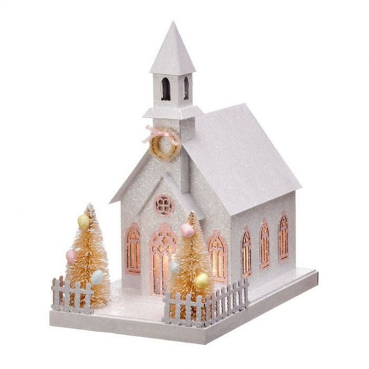 Regency International Lit Easter Church 10x11.5" B/O Timer with 2 Trees