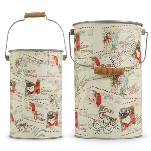 Raz Imports 2023 Vintage Farmhouse 13" Vintage Postcard Buckets, Set of 2