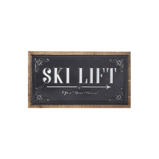 Raz Imports 2021 Chalet 17.75-inch Ski Lift Embossed Metal with Wood Wall Art