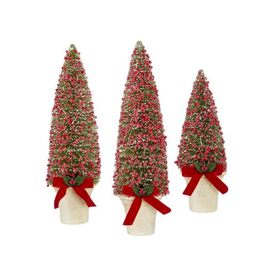 Raz Imports 2021 16-inch Bottle Brush Tree with Red Berries, Set of 3