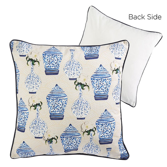 Raz Imports 2023 Manor House 18" Magnolia Chinoiserie Pillow.