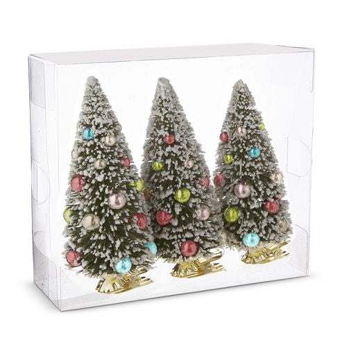 Raz 2023 Vintage Farmhouse 6" Box of 3 Clip-On Bottle Brush Tree Ornaments