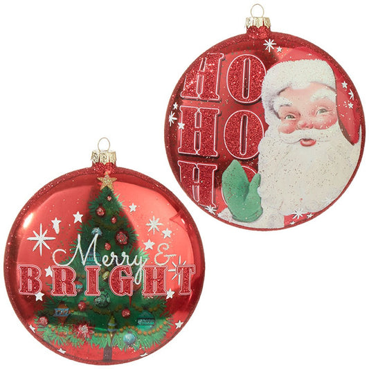 Raz Imports Happy Hollydays 5-Inch Santa And Tree Disc Ornament, Assortment of 2