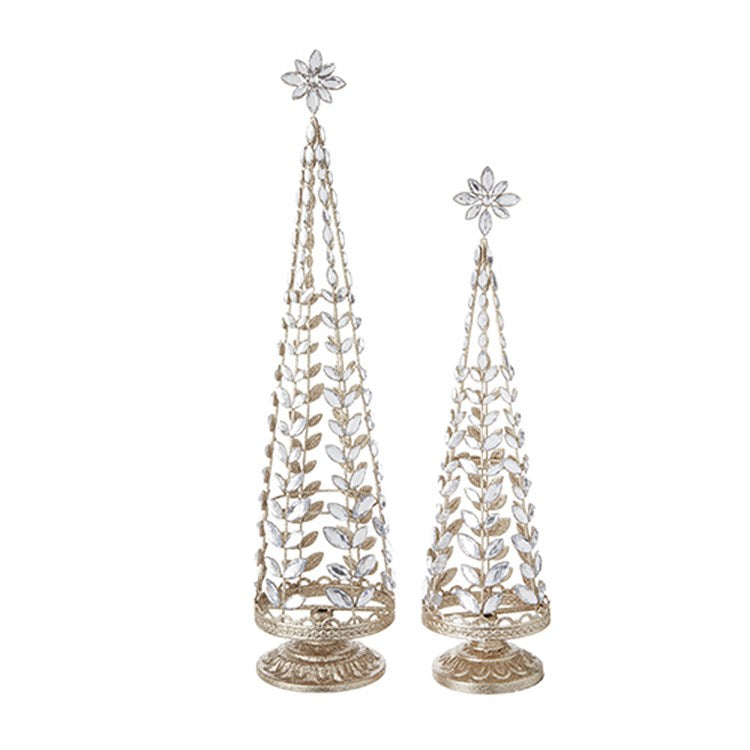 Raz Imports 2022 City Of Lights 24" Crystal Jeweled & Gold Glitter / Tree, 2 Set