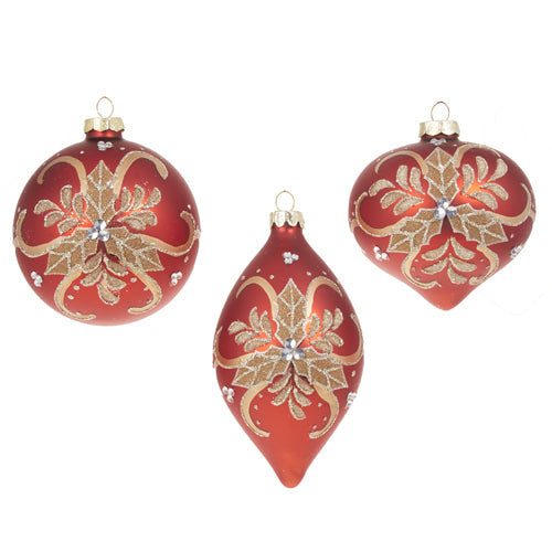 Raz Imports 2023 O Tannenbaum 4" Red And Gold Holly Ornament, Asst of 3