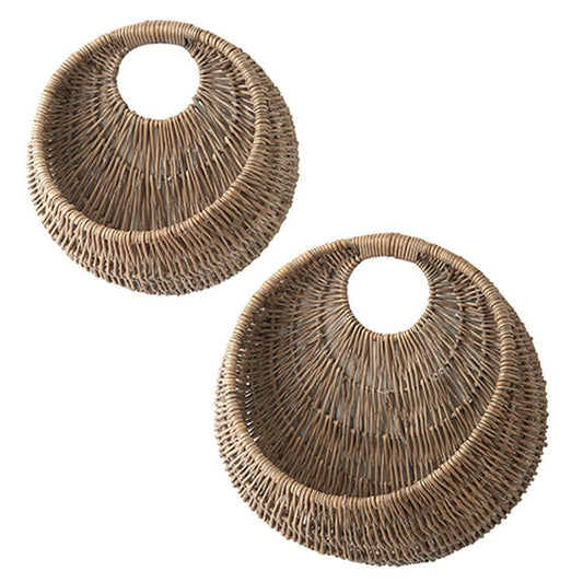 Raz Imports 2022 Winter Cottage 17.5" Cresent Woven Basket, Set of 2