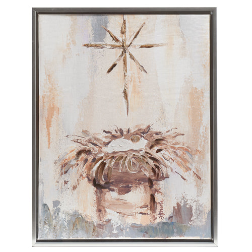 Raz Imports 2023 Winter Frost 17.5" Manger Framed Canvas Wall Art