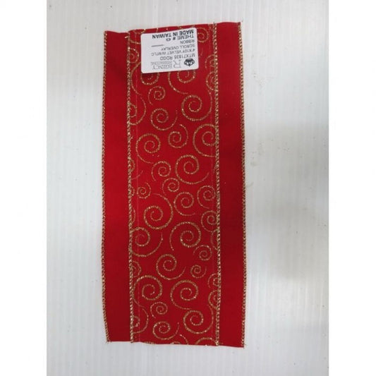 Regency International 4"X10Y Velvet W/Mtlc Scroll Overlay Ribbon