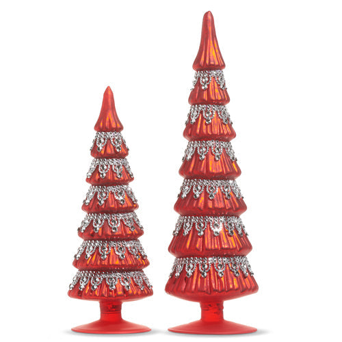 Raz Imports 2023 Holiday Cheers 14" Red Jeweled Trees, Set of 2