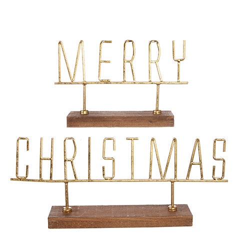 Raz Imports 2023 Sleigh Bells 20.75" Gold Merry Christmas Word Art, Set of 2