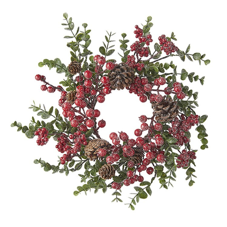 Raz 2022 Making Spirits Bright 14" Iced Mixed Berry Mini Wreath-Candle Ring