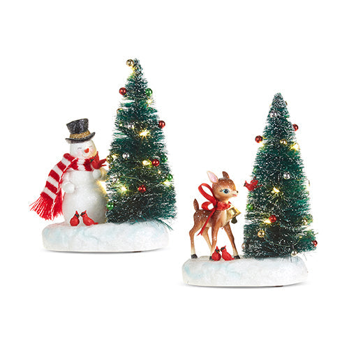 Raz 2023 Vintage Farmhouse 7" Lighted Tree With Holiday Friends, Asst of 2