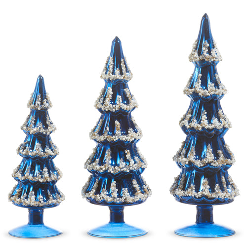 Raz Imports 2023 Celebrate The Season 14" Blue Beaded Trees, Set of 3