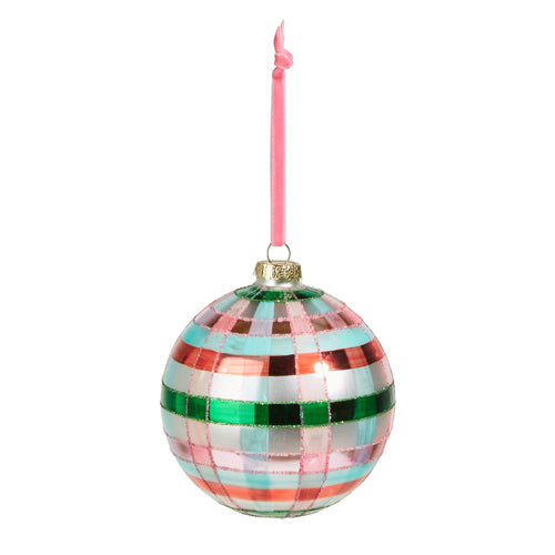 Raz Imports 2023 Charming Holiday 5" Pink And Green Plaid Ball Ornament