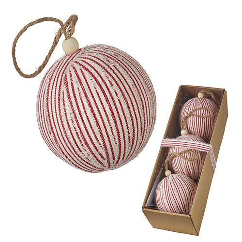 Raz Imports 2023 Heartfelt Holiday 4" Box of 3 Ticking Stripe Ornaments