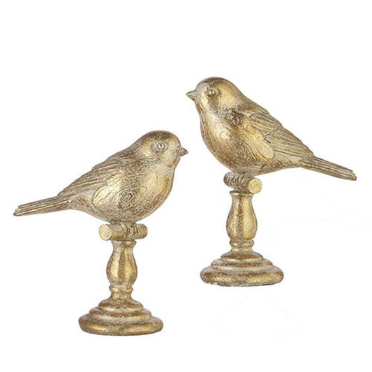 Raz Imports The Cottage 5" Gold Leaf Bird Finial, Asst of 2
