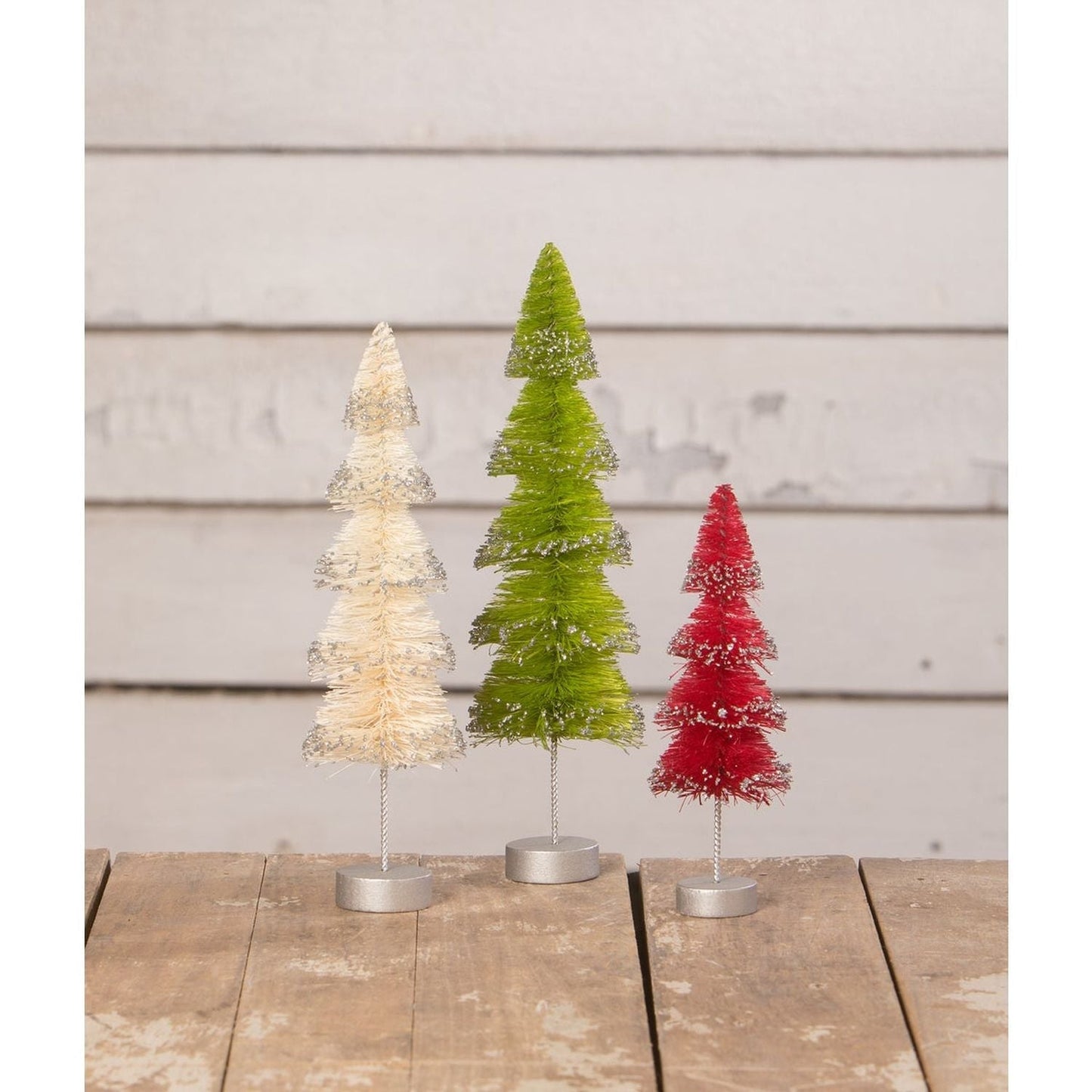 Bethany Lowe Christmas Layered Bottle Brush Trees, Set Of 3