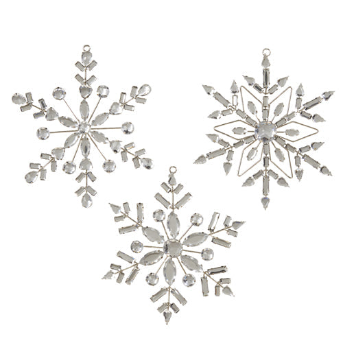 Raz Imports 2023 Bon Noel 5.5" Crystal Jeweled Snowflake Ornament, Asst of 3