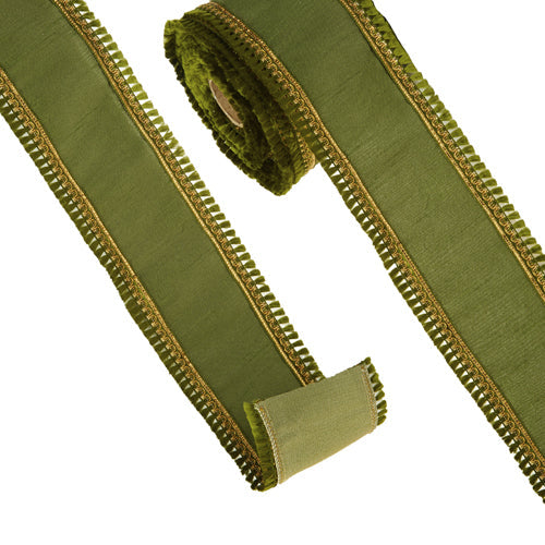 Raz Imports Ribbon 2023 4" X 10 Yards Green Tassle Trim Wired Ribbon